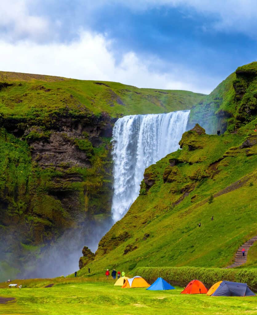 Tent camping at Skogafoss, Iceland
